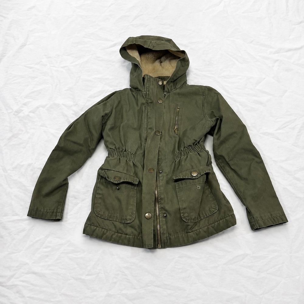 Mini Mica Sherpa-Lined Utility Parka Jacket Girls Size 7/8 Olive Green Hooded Co
